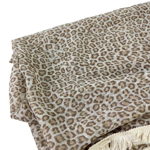 Chicos Womens Leopard Print Scarf Fringe Sheer Wrap 42x42 Square Beige Ivory - Picture 8 of 16